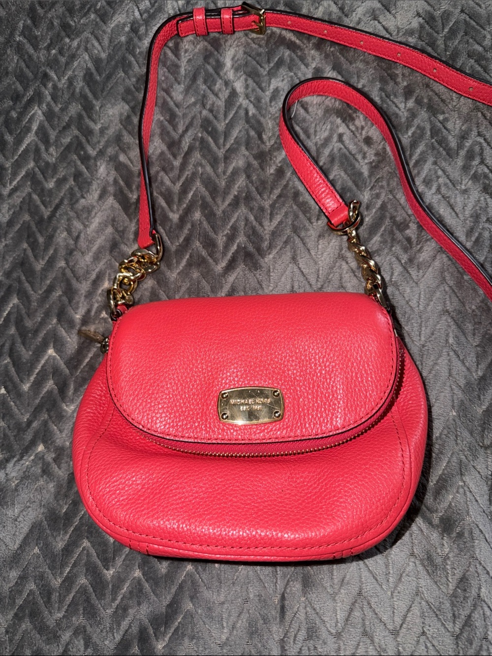 Michael Kors Coral Crossbody Pebbled Leather Saddle Bag